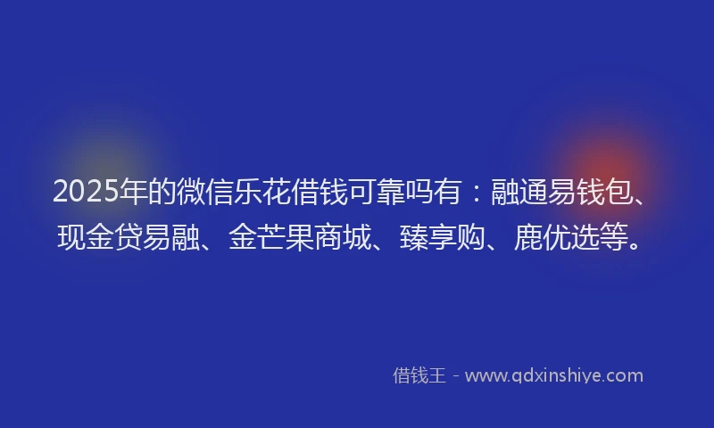 2025年的微信乐花借钱可靠吗有：融通易钱包、现金贷易融、金芒果商城、臻享购、鹿优选等。