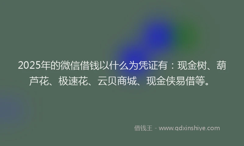 2025年的微信借钱以什么为凭证有：现金树、葫芦花、极速花、云贝商城、现金侠易借等。