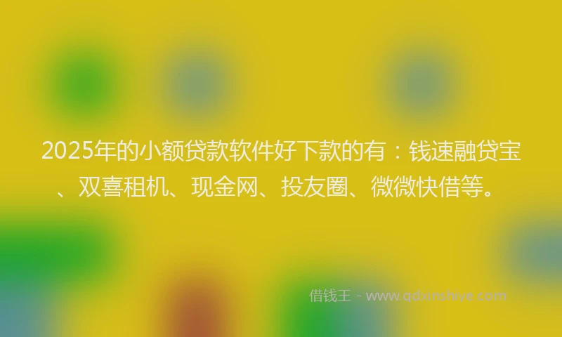 2025年的小额贷款软件好下款的有：钱速融贷宝、双喜租机、现金网、投友圈、微微快借等。
