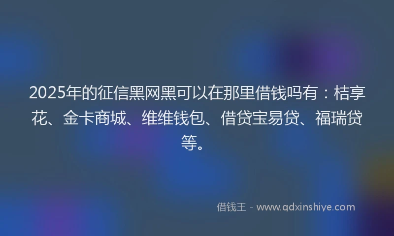 2025年的征信黑网黑可以在那里借钱吗有：桔享花、金卡商城、维维钱包、借贷宝易贷、福瑞贷等。