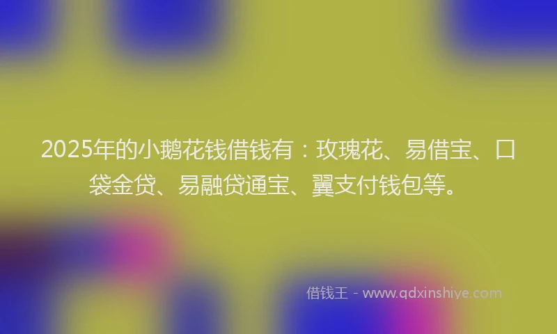 2025年的小鹅花钱借钱有：玫瑰花、易借宝、口袋金贷、易融贷通宝、翼支付钱包等。