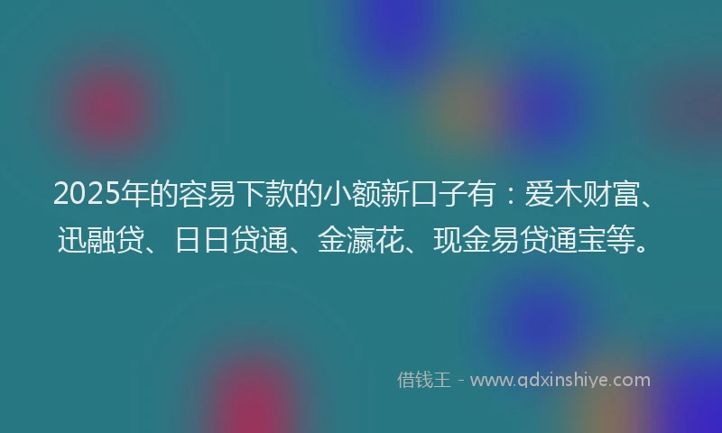 2025年的容易下款的小额新口子有：爱木财富、迅融贷、日日贷通、金瀛花、现金易贷通宝等。