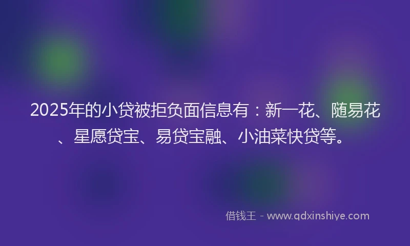 2025年的小贷被拒负面信息有：新一花、随易花、星愿贷宝、易贷宝融、小油菜快贷等。