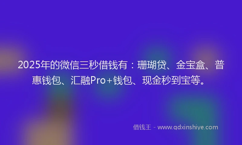 2025年的微信三秒借钱有：珊瑚贷、金宝盒、普惠钱包、汇融Pro+钱包、现金秒到宝等。