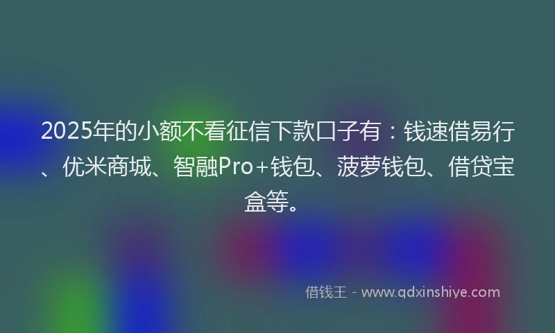 2025年的小额不看征信下款口子有：钱速借易行、优米商城、智融Pro+钱包、菠萝钱包、借贷宝盒等。