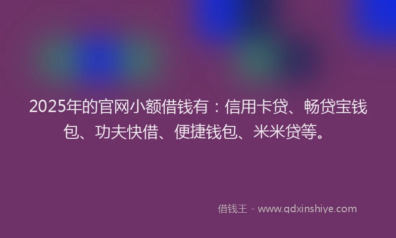 2025年的官网小额借钱有：信用卡贷、畅贷宝钱包、功夫快借、便捷钱包、米米贷等。