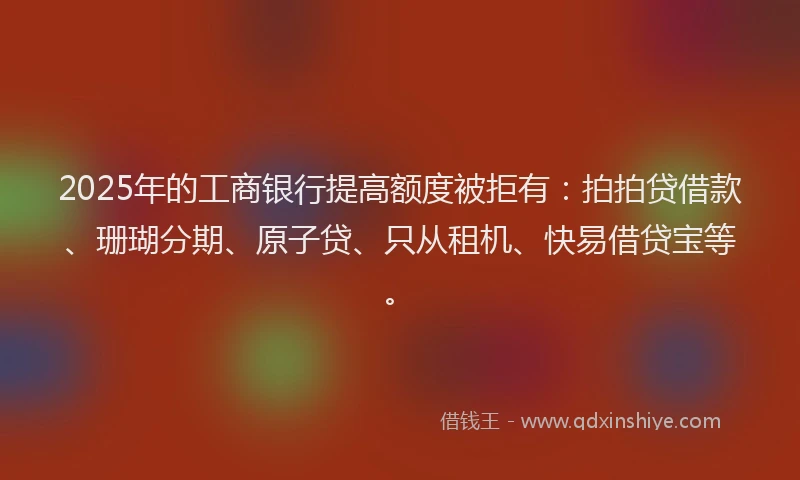 2025年的工商银行提高额度被拒有：拍拍贷借款、珊瑚分期、原子贷、只从租机、快易借贷宝等。