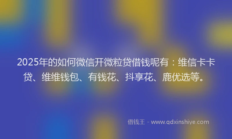 2025年的如何微信开微粒贷借钱呢有：维信卡卡贷、维维钱包、有钱花、抖享花、鹿优选等。