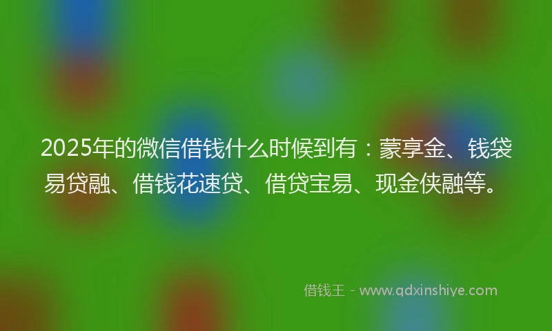 2025年的微信借钱什么时候到有：蒙享金、钱袋易贷融、借钱花速贷、借贷宝易、现金侠融等。