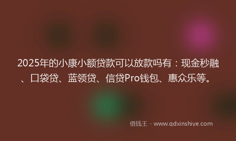 2025年的小康小额贷款可以放款吗有：现金秒融、口袋贷、蓝领贷、信贷Pro钱包、惠众乐等。