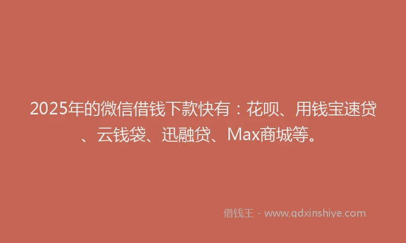 2025年的微信借钱下款快有：花呗、用钱宝速贷、云钱袋、迅融贷、Max商城等。