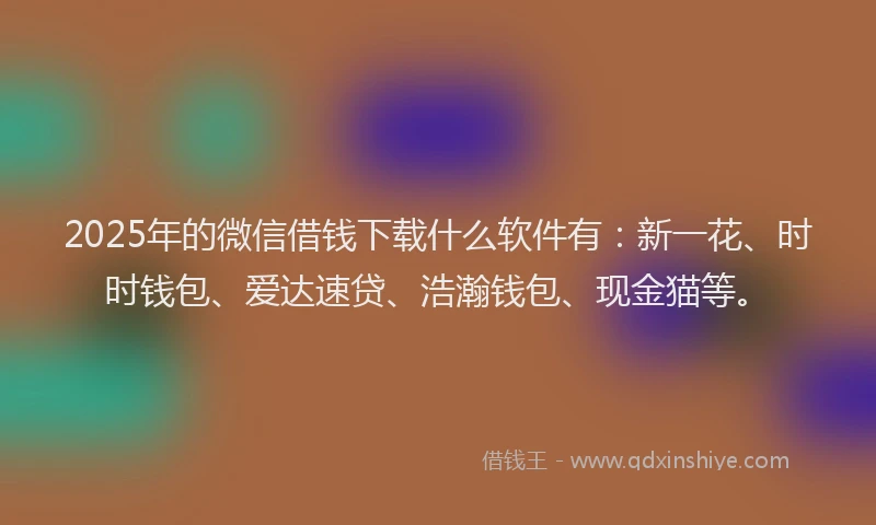 2025年的微信借钱下载什么软件有：新一花、时时钱包、爱达速贷、浩瀚钱包、现金猫等。