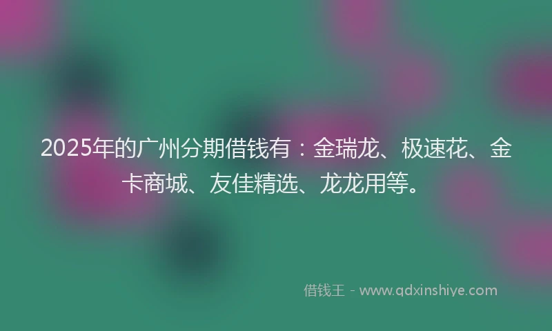 2025年的广州分期借钱有：金瑞龙、极速花、金卡商城、友佳精选、龙龙用等。