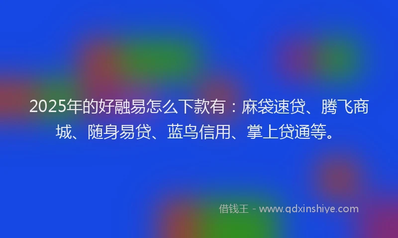 2025年的好融易怎么下款有：麻袋速贷、腾飞商城、随身易贷、蓝鸟信用、掌上贷通等。