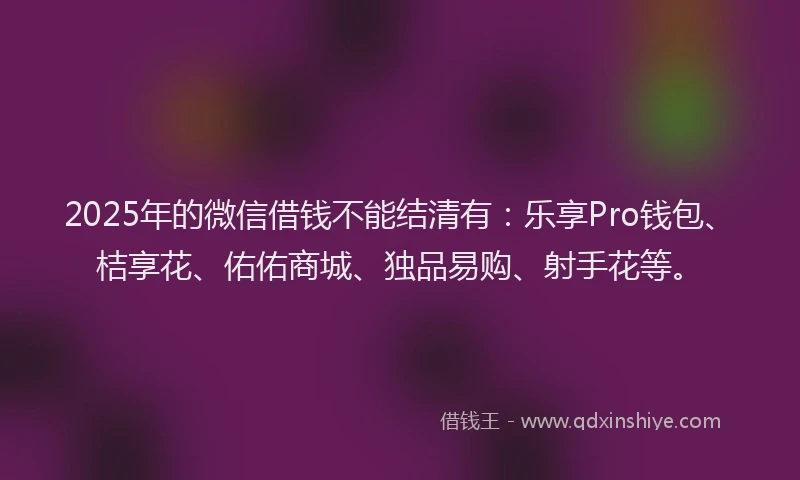 2025年的微信借钱不能结清有：乐享Pro钱包、桔享花、佑佑商城、独品易购、射手花等。