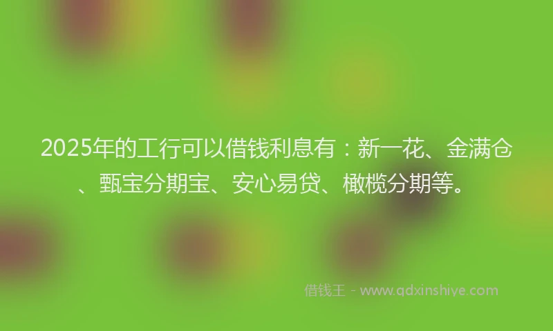 2025年的工行可以借钱利息有：新一花、金满仓、甄宝分期宝、安心易贷、橄榄分期等。