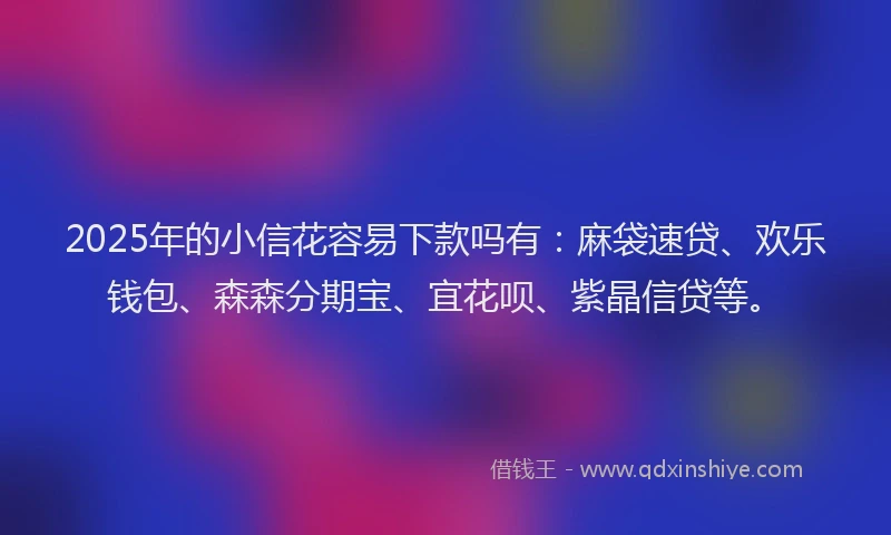 2025年的小信花容易下款吗有：麻袋速贷、欢乐钱包、森森分期宝、宜花呗、紫晶信贷等。