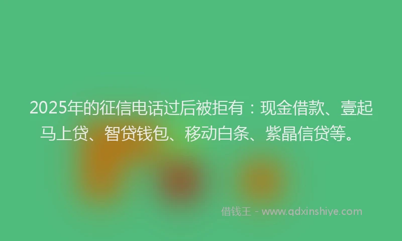 2025年的征信电话过后被拒有：现金借款、壹起马上贷、智贷钱包、移动白条、紫晶信贷等。