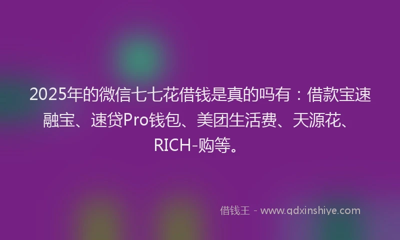 2025年的微信七七花借钱是真的吗有：借款宝速融宝、速贷Pro钱包、美团生活费、天源花、RICH-购等。