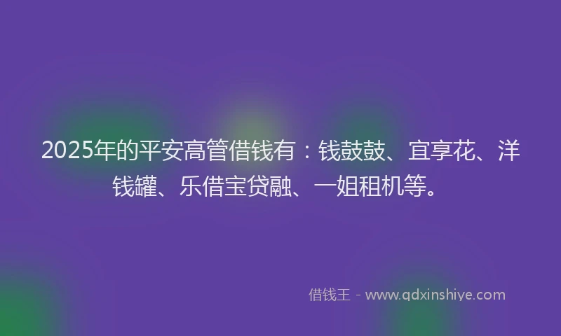 2025年的平安高管借钱有：钱鼓鼓、宜享花、洋钱罐、乐借宝贷融、一姐租机等。