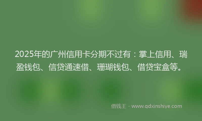 2025年的广州信用卡分期不过有：掌上信用、瑞盈钱包、信贷通速借、珊瑚钱包、借贷宝盒等。