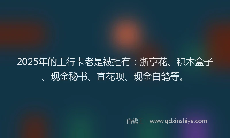 2025年的工行卡老是被拒有：浙享花、积木盒子、现金秘书、宜花呗、现金白鸽等。