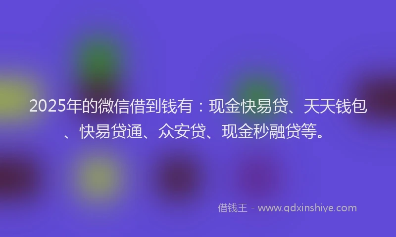 2025年的微信借到钱有：现金快易贷、天天钱包、快易贷通、众安贷、现金秒融贷等。