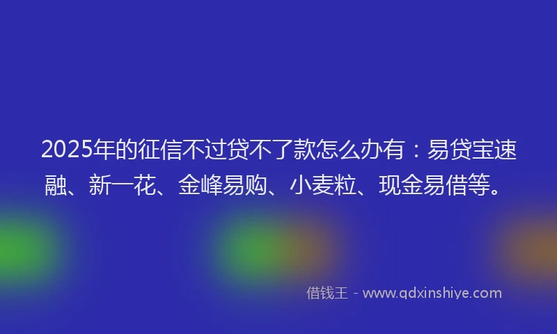 2025年的征信不过贷不了款怎么办有：易贷宝速融、新一花、金峰易购、小麦粒、现金易借等。