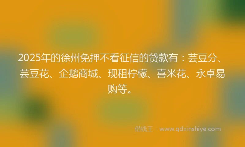 2025年的徐州免押不看征信的贷款有：芸豆分、芸豆花、企鹅商城、现租柠檬、喜米花、永卓易购等。