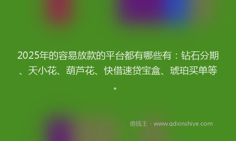 2025年的容易放款的平台都有哪些有：钻石分期、天小花、葫芦花、快借速贷宝盒、琥珀买单等。