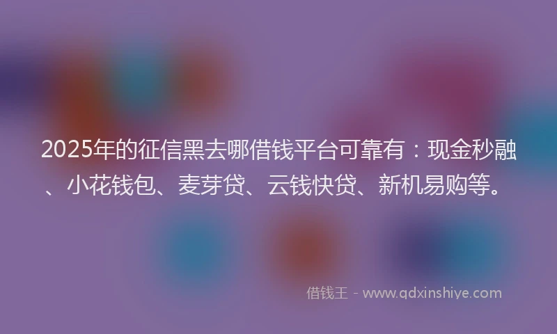 2025年的征信黑去哪借钱平台可靠有：现金秒融、小花钱包、麦芽贷、云钱快贷、新机易购等。