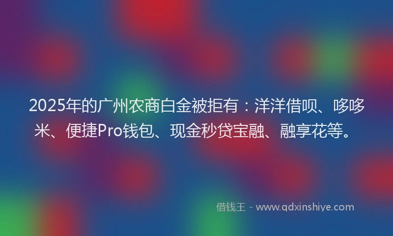 2025年的广州农商白金被拒有：洋洋借呗、哆哆米、便捷Pro钱包、现金秒贷宝融、融享花等。