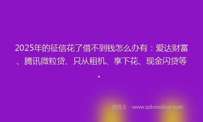 2025年的征信花了借不到钱怎么办有：爱达财富、腾讯微粒贷、只从租机、享下花、现金闪贷等。