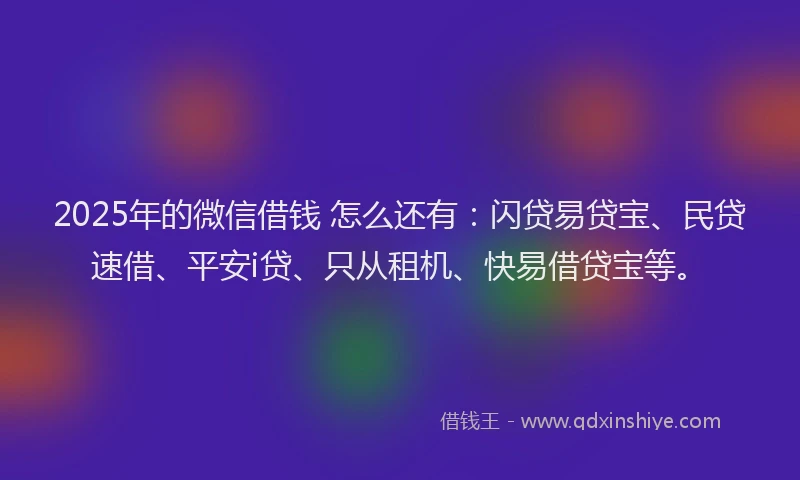 2025年的微信借钱 怎么还有：闪贷易贷宝、民贷速借、平安i贷、只从租机、快易借贷宝等。