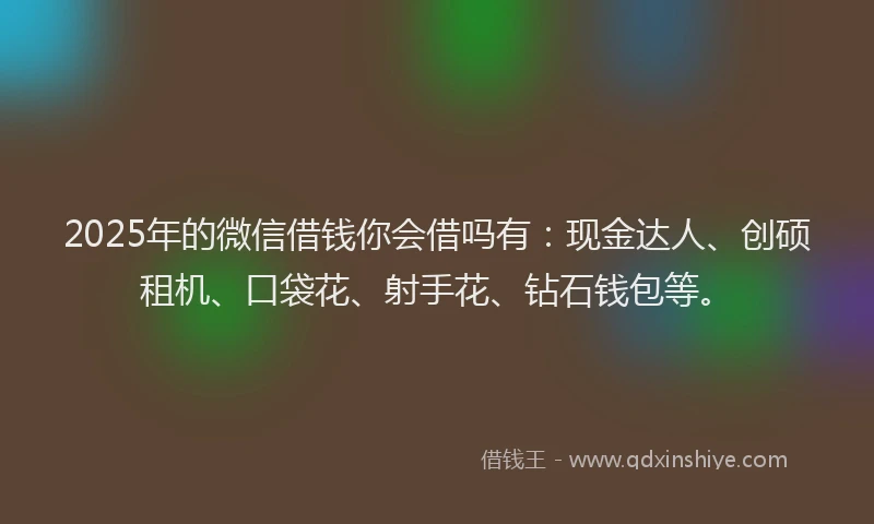 2025年的微信借钱你会借吗有：现金达人、创硕租机、口袋花、射手花、钻石钱包等。
