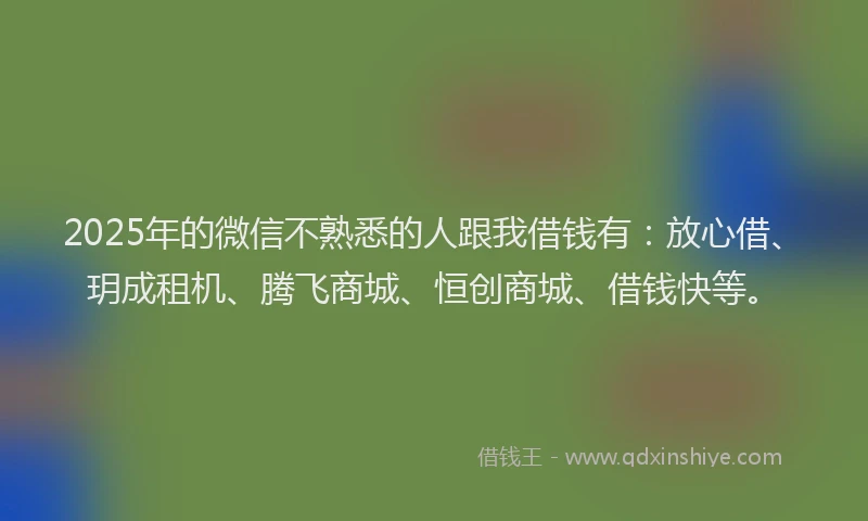 2025年的微信不熟悉的人跟我借钱有：放心借、玥成租机、腾飞商城、恒创商城、借钱快等。