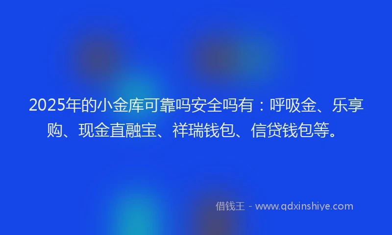 2025年的小金库可靠吗安全吗有：呼吸金、乐享购、现金直融宝、祥瑞钱包、信贷钱包等。