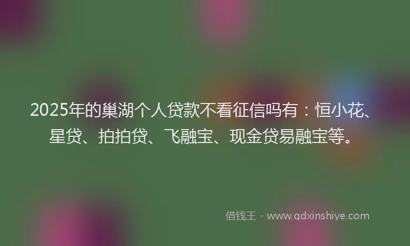 2025年的巢湖个人贷款不看征信吗有：恒小花、星贷、拍拍贷、飞融宝、现金贷易融宝等。