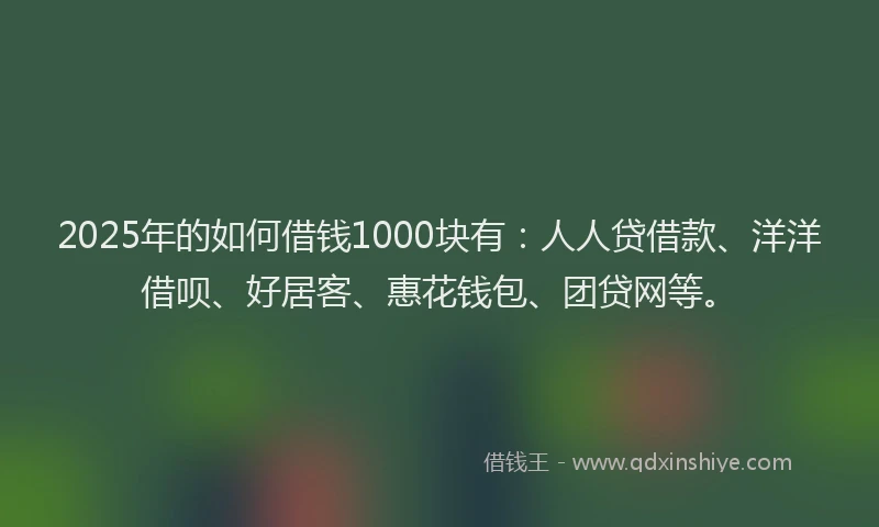 2025年的如何借钱1000块有：人人贷借款、洋洋借呗、好居客、惠花钱包、团贷网等。