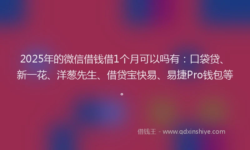2025年的微信借钱借1个月可以吗有：口袋贷、新一花、洋葱先生、借贷宝快易、易捷Pro钱包等。