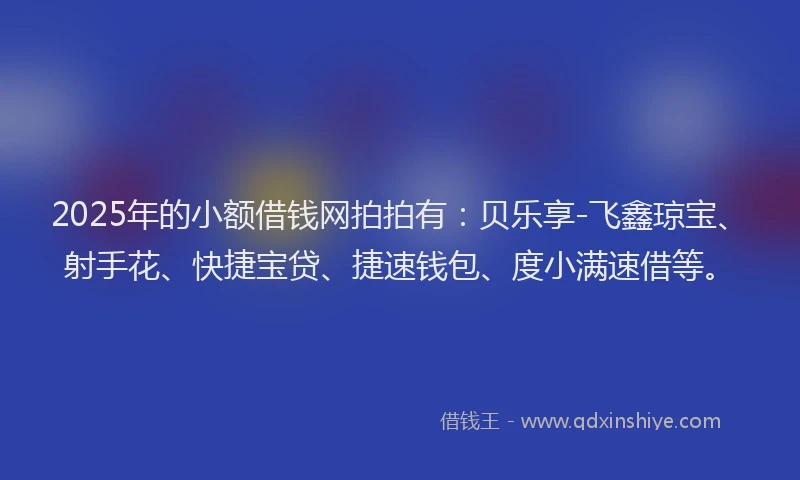 2025年的小额借钱网拍拍有：贝乐享-飞鑫琼宝、射手花、快捷宝贷、捷速钱包、度小满速借等。