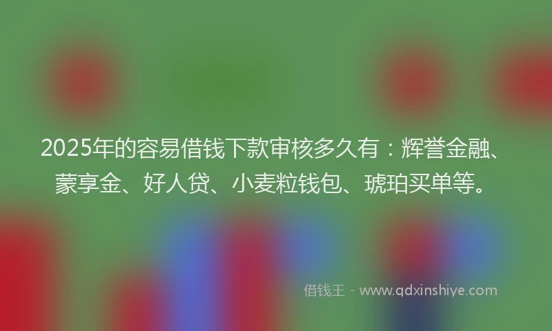 2025年的容易借钱下款审核多久有：辉誉金融、蒙享金、好人贷、小麦粒钱包、琥珀买单等。