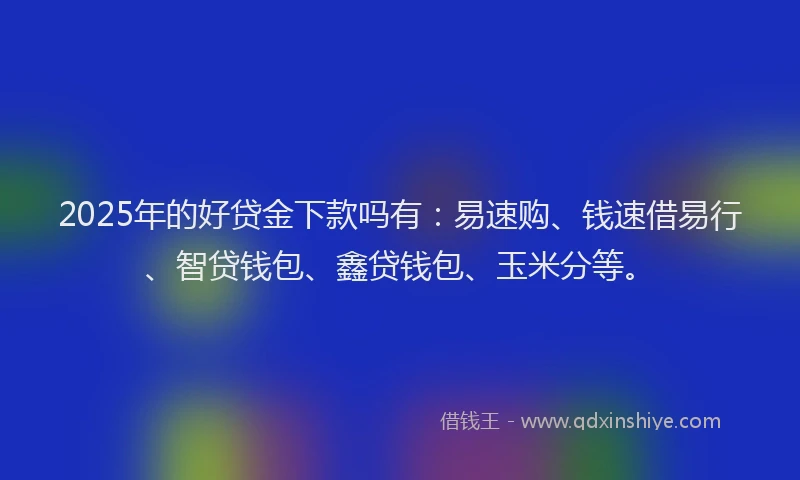 2025年的好贷金下款吗有：易速购、钱速借易行、智贷钱包、鑫贷钱包、玉米分等。