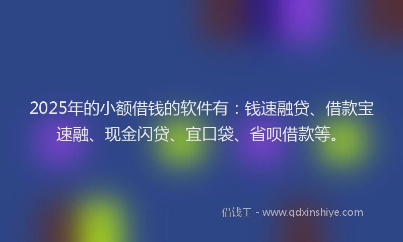 2025年的小额借钱的软件有：钱速融贷、借款宝速融、现金闪贷、宜口袋、省呗借款等。