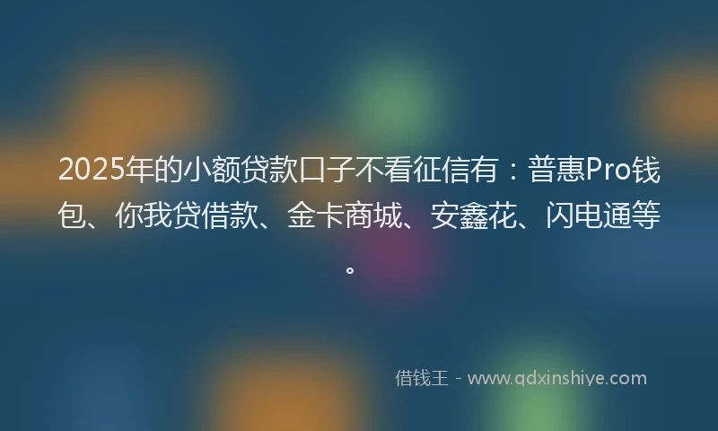 2025年的小额贷款口子不看征信有：普惠Pro钱包、你我贷借款、金卡商城、安鑫花、闪电通等。