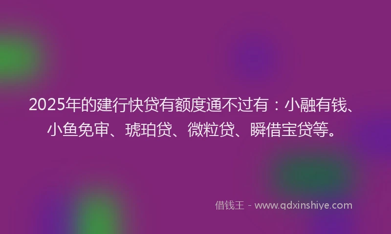 2025年的建行快贷有额度通不过有：小融有钱、小鱼免审、琥珀贷、微粒贷、瞬借宝贷等。
