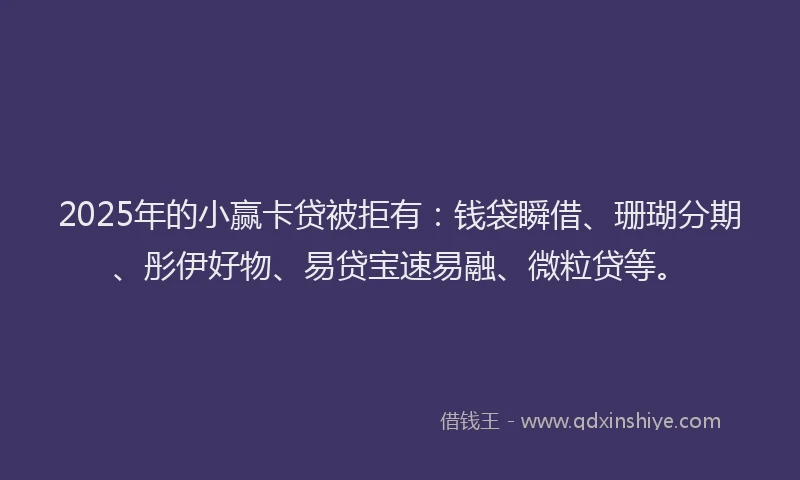 2025年的小赢卡贷被拒有：钱袋瞬借、珊瑚分期、彤伊好物、易贷宝速易融、微粒贷等。