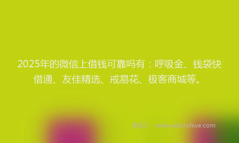 2025年的微信上借钱可靠吗有：呼吸金、钱袋快借通、友佳精选、戒易花、极客商城等。