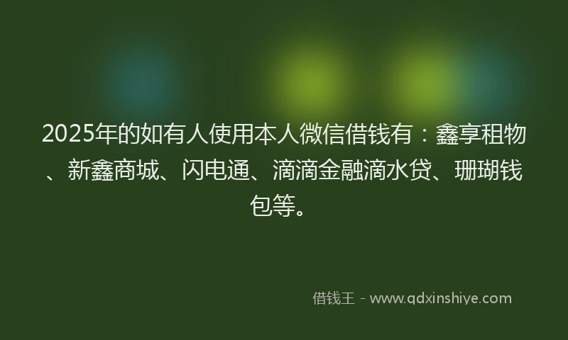 2025年的如有人使用本人微信借钱有：鑫享租物、新鑫商城、闪电通、滴滴金融滴水贷、珊瑚钱包等。