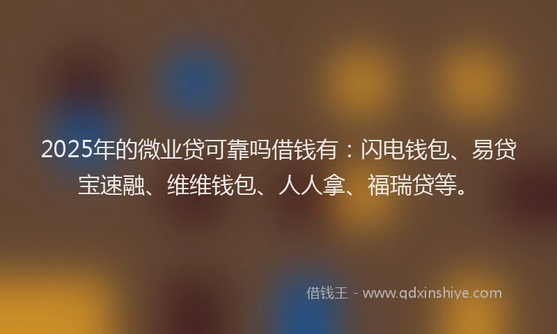 2025年的微业贷可靠吗借钱有：闪电钱包、易贷宝速融、维维钱包、人人拿、福瑞贷等。